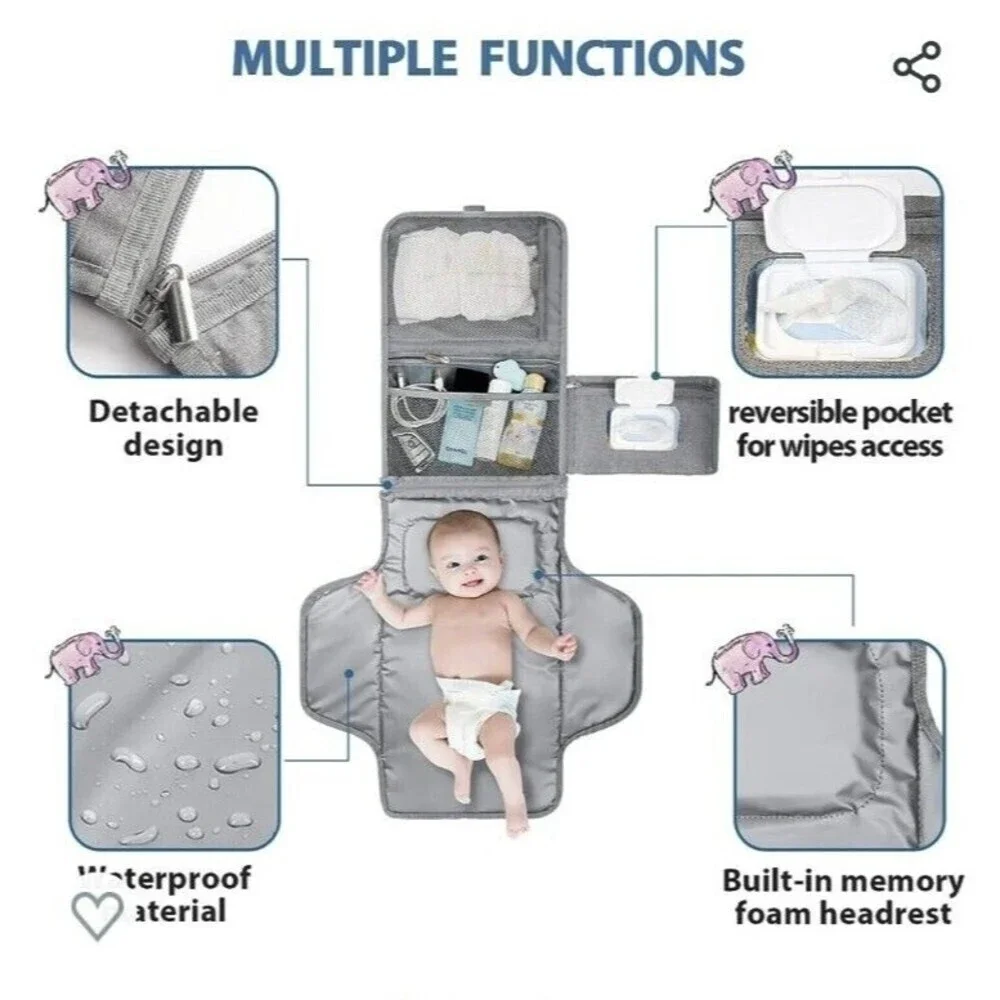 Kopi Baby Portable Diaper Changing Pad Carrying Case, Gray, Water Resistant VG